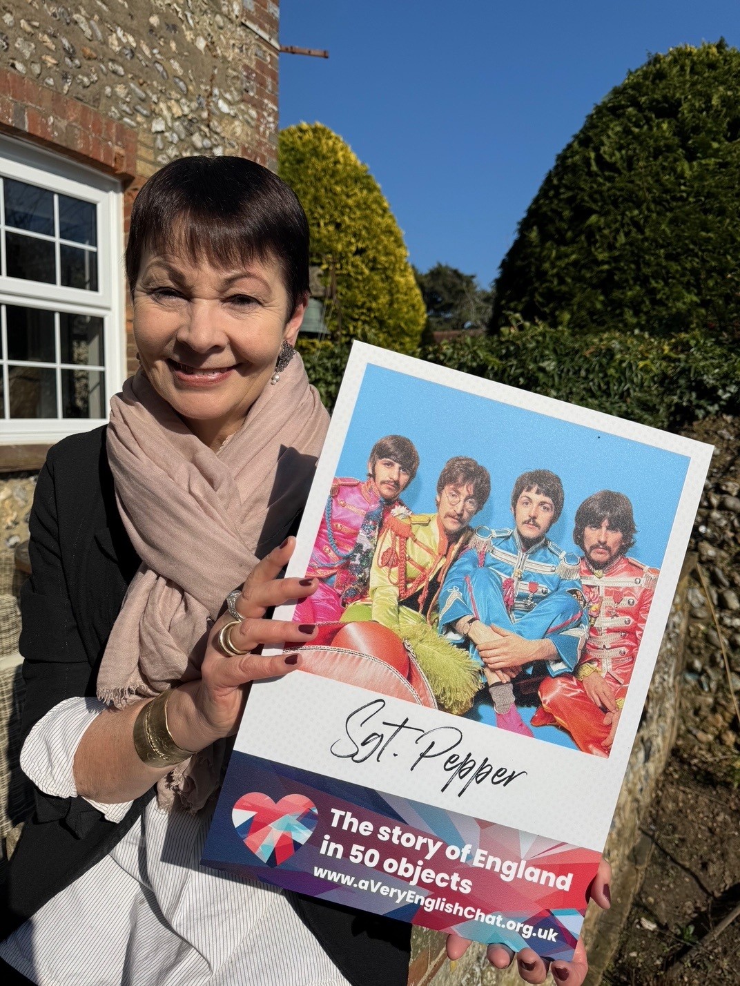 Caroline Beatles 2 Caroline Lucas choosing The Beatles' Sgt Pepper's Lonely Hearts Club Band LP as one of her objects of Englishness as part of the 'A Very English Chat' campaign